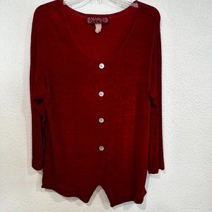 Vintage 90s Marcy Allan Stretch Tunic Top V-Neck Wine Red Long Sleeve Size Small